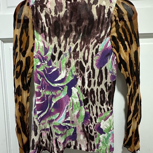 Alberto Makali Animal Print Floral Mesh Top S Sheer Y2K - Picture 4 of 5